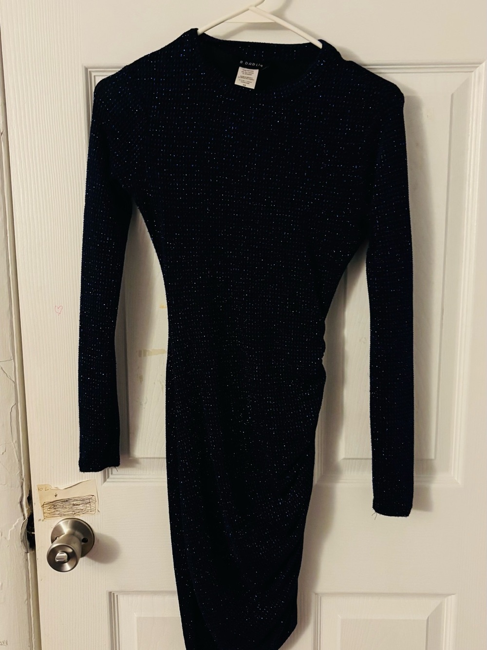 B Darlin Black Long-Sleeve Sparkle Bodycon Dress